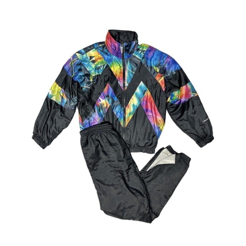 Vtg 80s Colorful Nylon Windbreaker Jacket Pants Set Small Retro Head Sportswear
